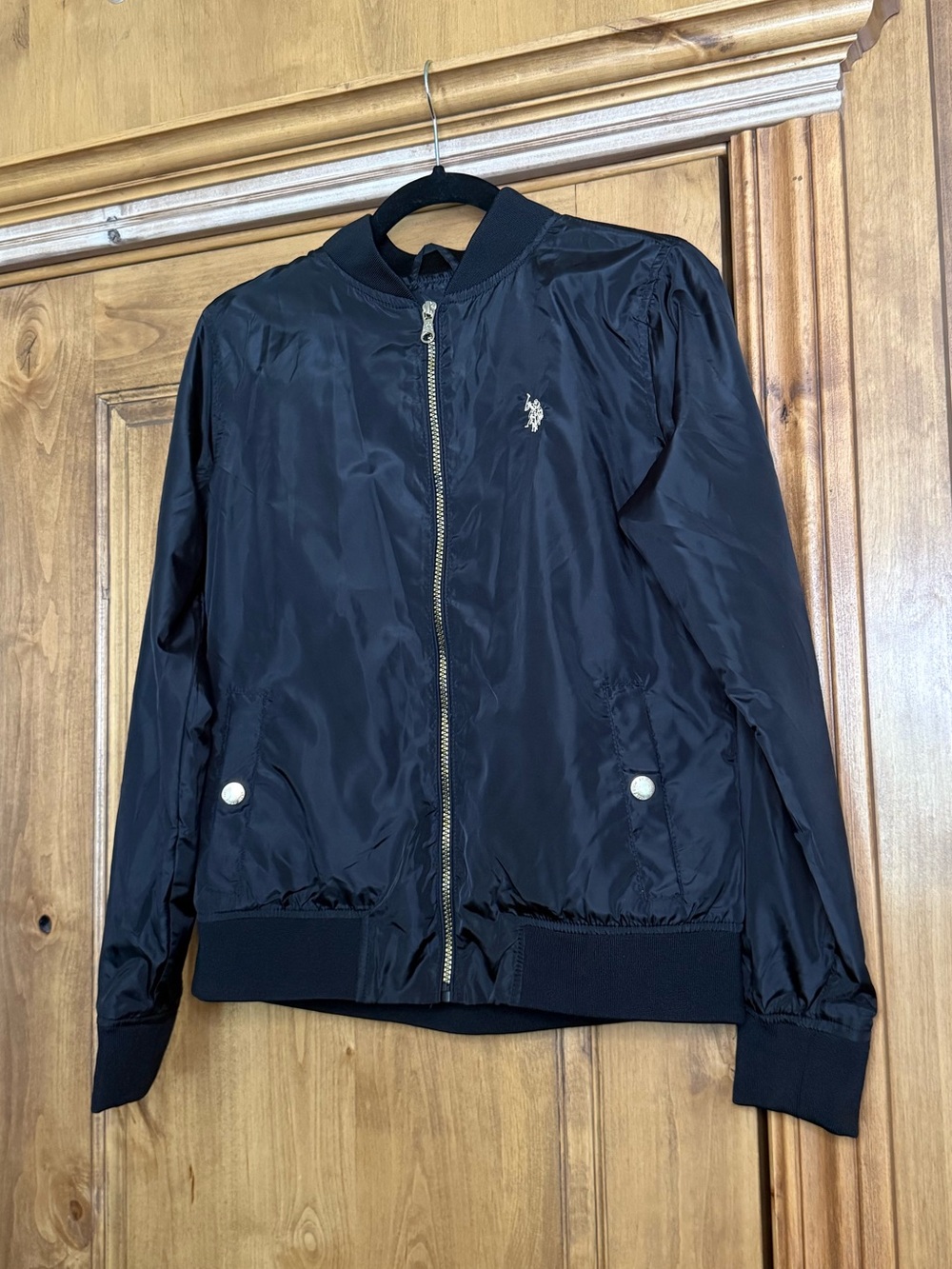 U.S. Polo Assn. Black Lightweight Bomber Jacket Women’s Medium Gold Logo & Zip